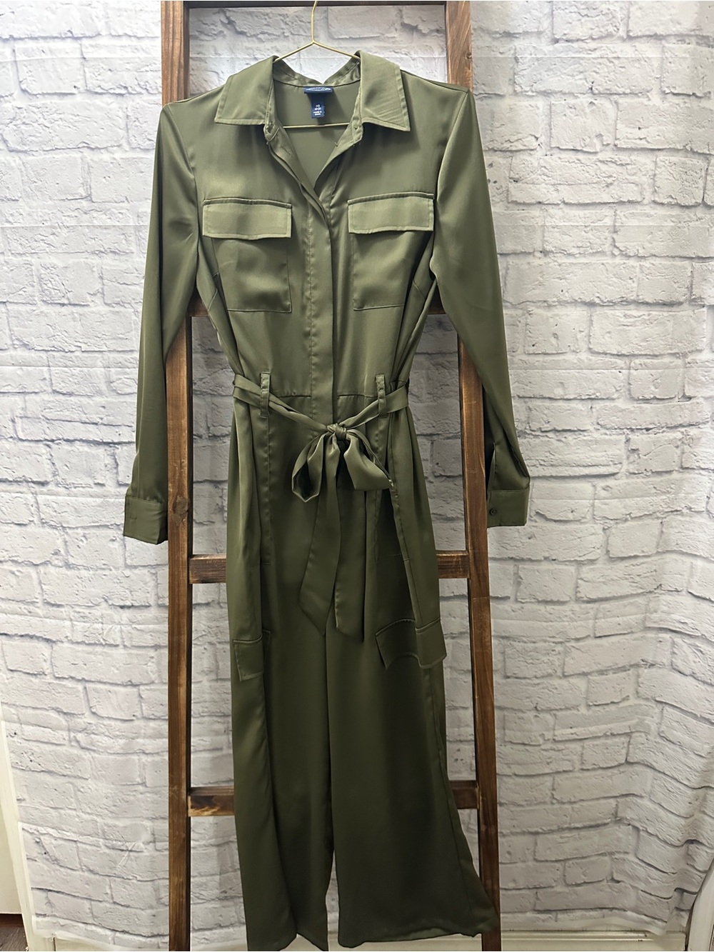 Utility-Style Olive Green Jumpsuit with Tie Waist